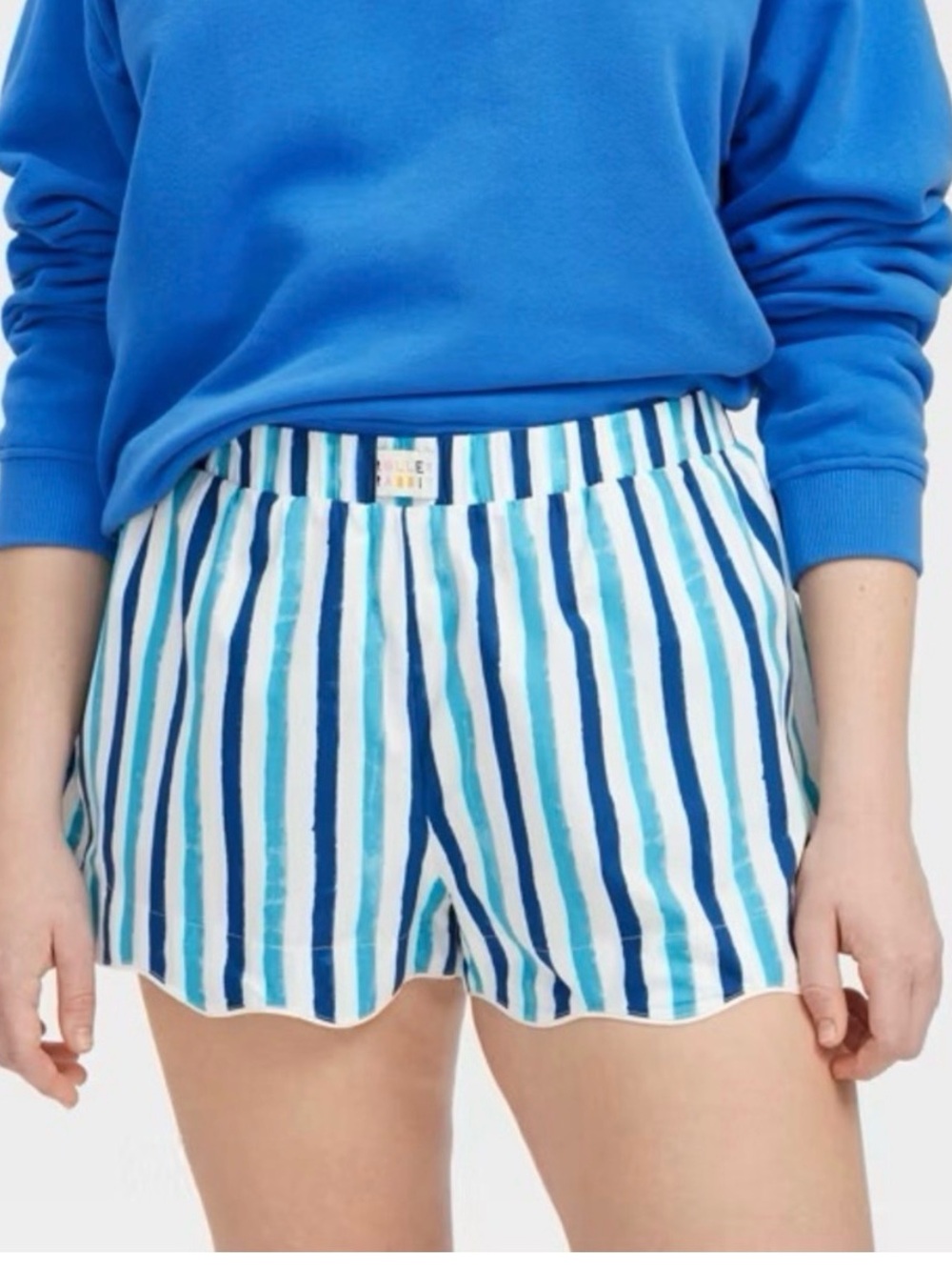 Roller Rabbit Blue and White Striped Scallop-Hem Shorts